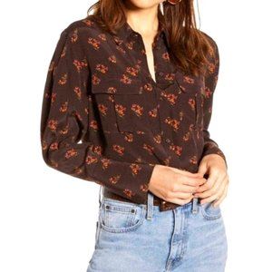 Something Navy Brown Floral Button Up Shirt